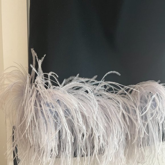 16ARLINGTON Black mini dress with feather trim - Picture 3 of 12